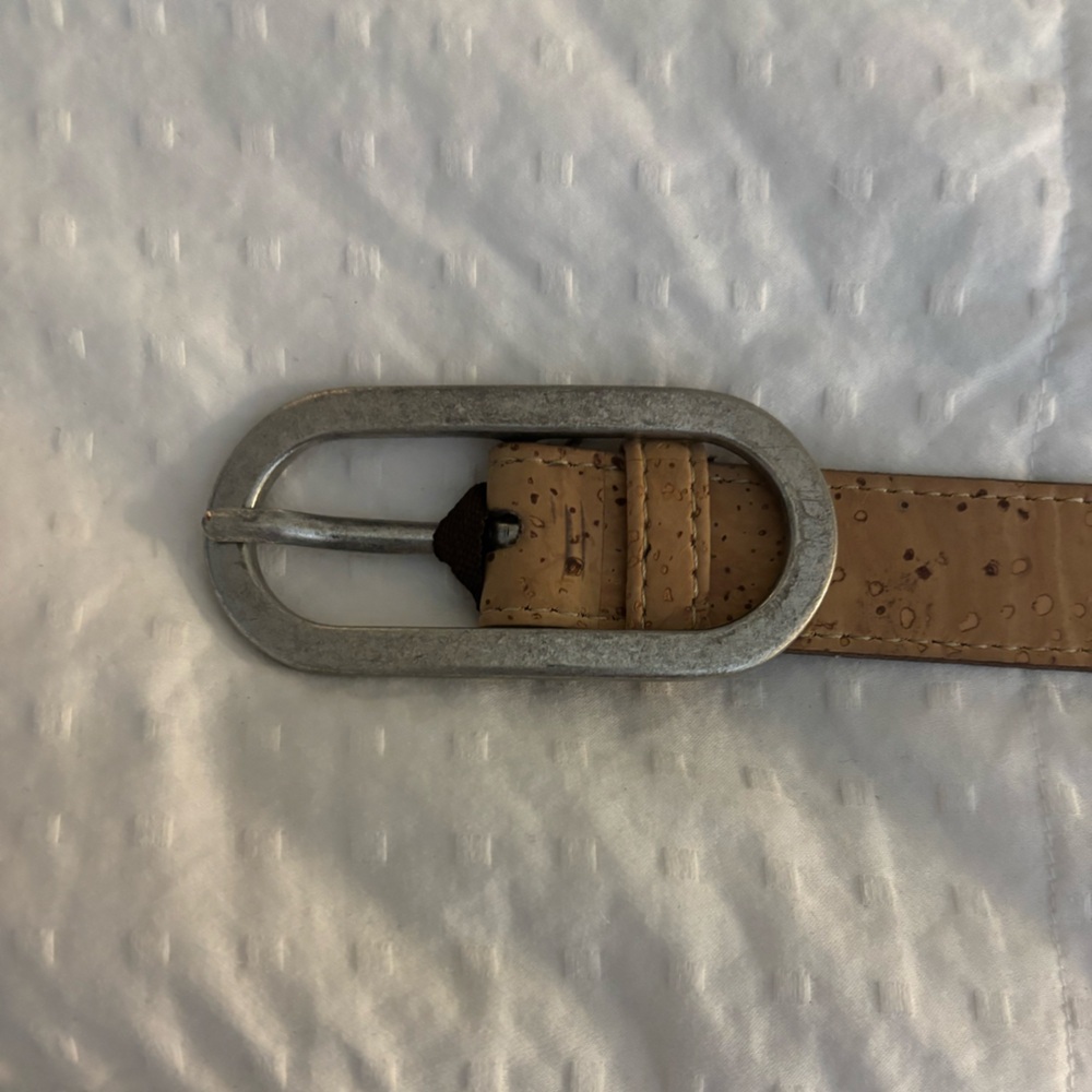 Women’s Tan Cork Belt with Silver Buckle - Genuine Leather